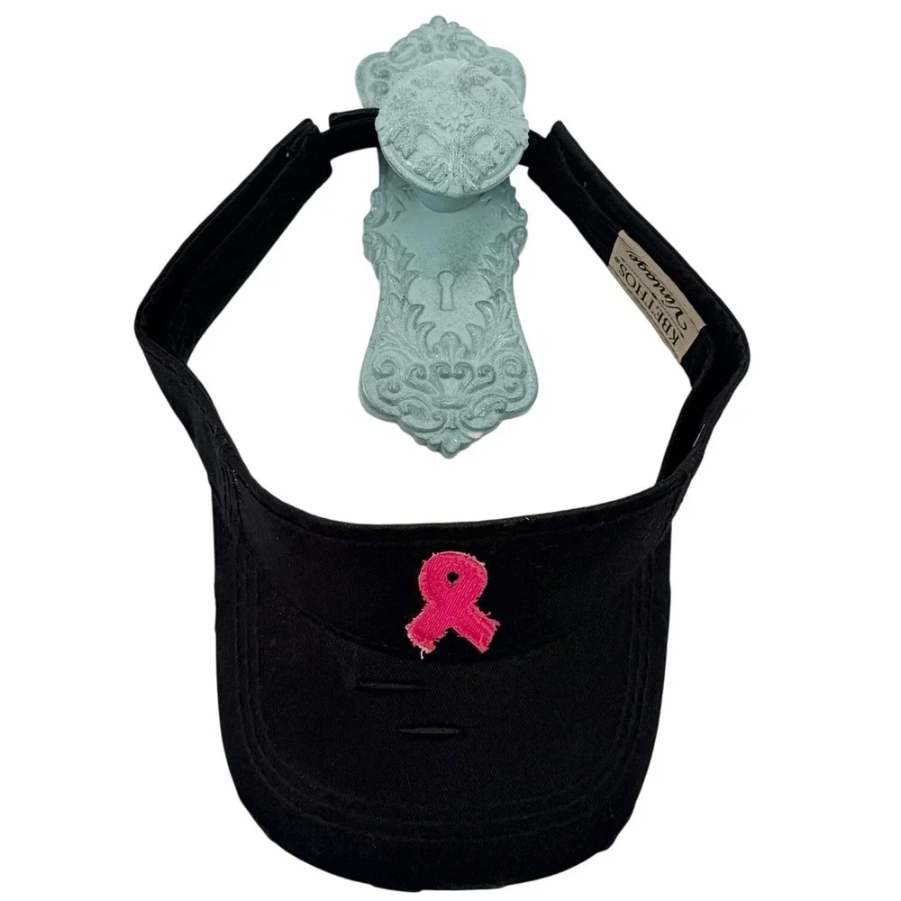 KBETHOS Vintage Black Distressed Visor Pink Breast Cancer Ribbon Hope Adjustable